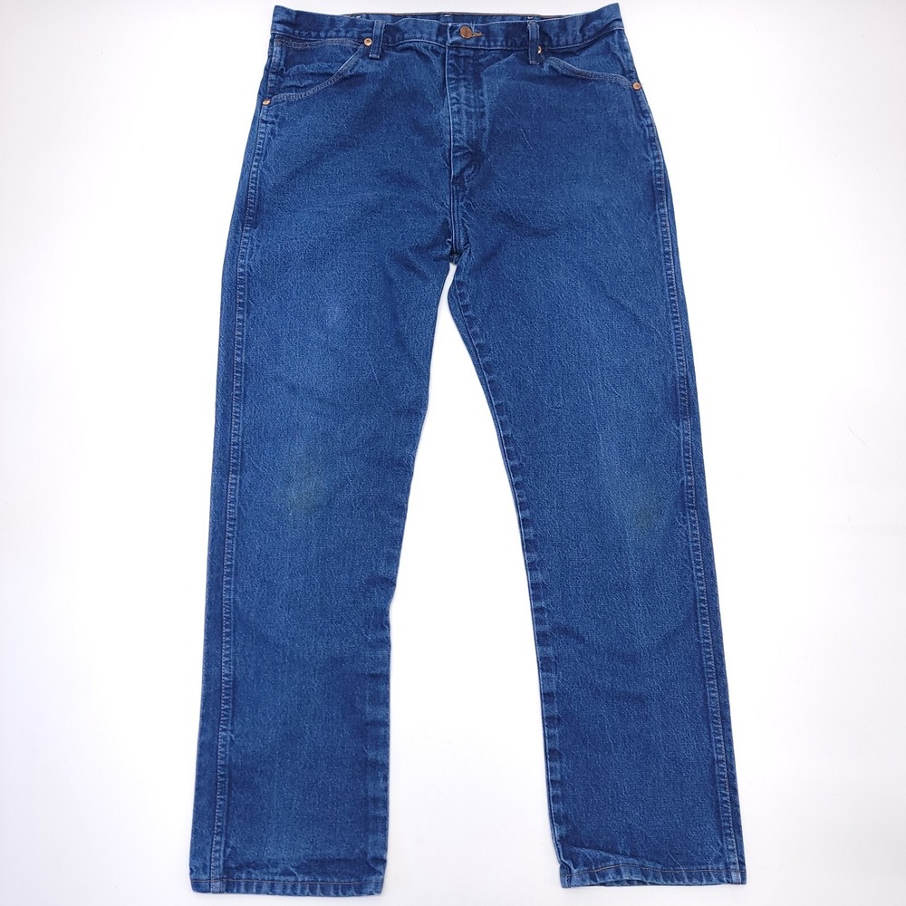 Vintage Wrangler 13MWZ Cowboy Cut Blue Jeans 38x32 Western Denim Country Mexico